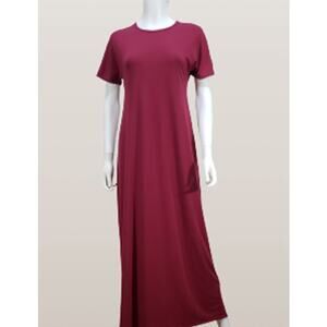 LuLaRoe Ana Women's Red Full Length Short Sleeve Scoop Neck Breathable Dress, XS